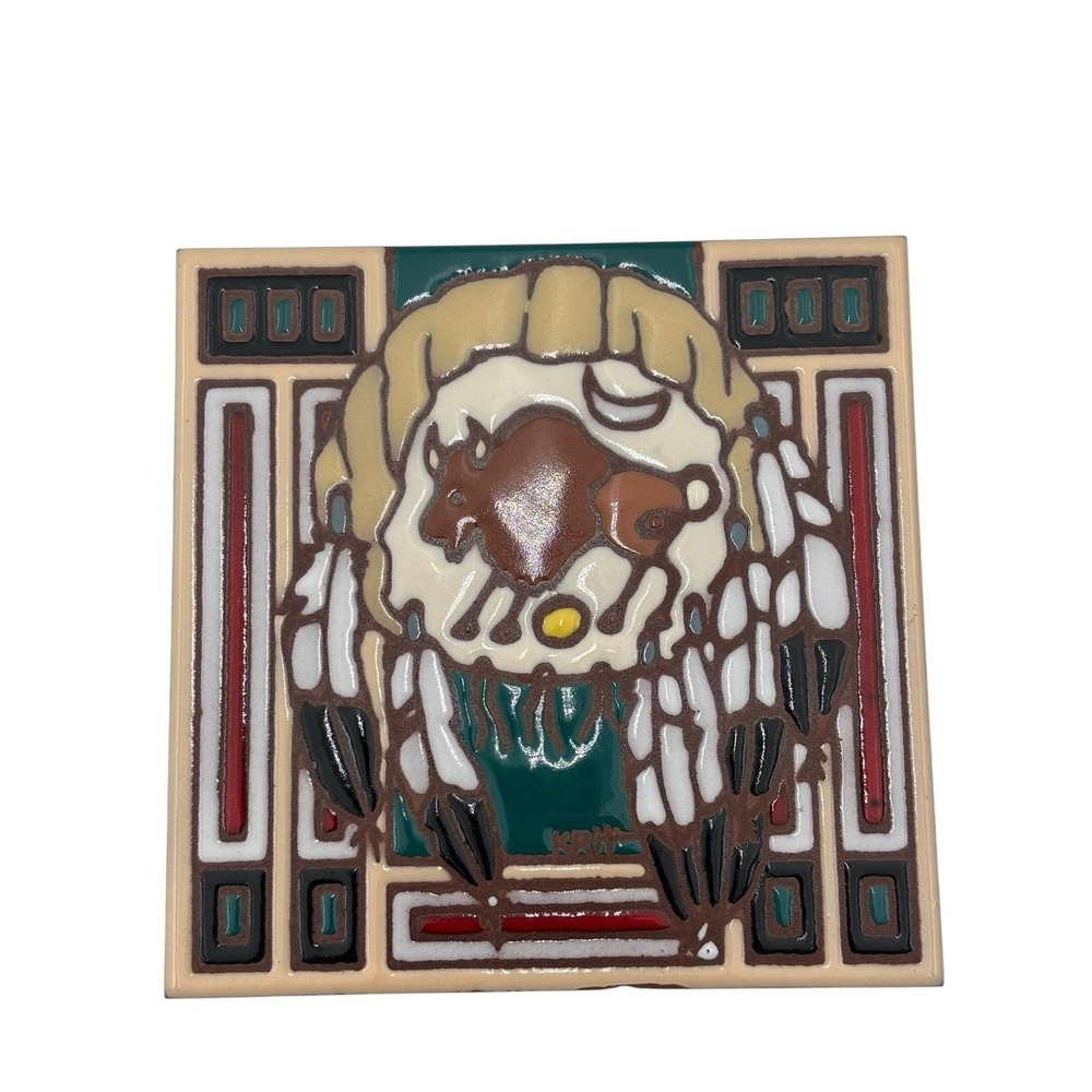 Earthtones The Buffalo Ceramic Art Tile 6x6 Hand Glazed Tucson AZ 1999 KRIT‎